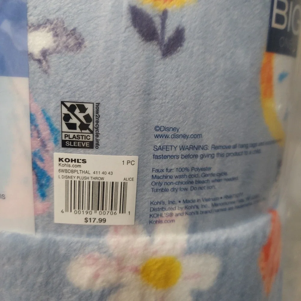 Disney Alice in Wonderland The Big One‎ Plush Throw Blanket Blue Oversized 5x6ft